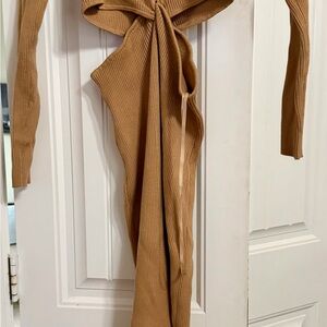 Ronny Kobo Collection Tan Ribbed MIDI Dress